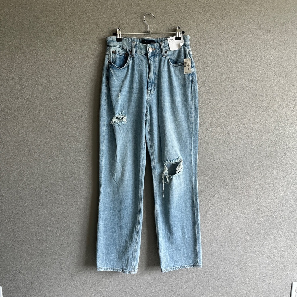 NWT Aeropostale Curvy High Rise Baggy Distressed Jeans 2 Short